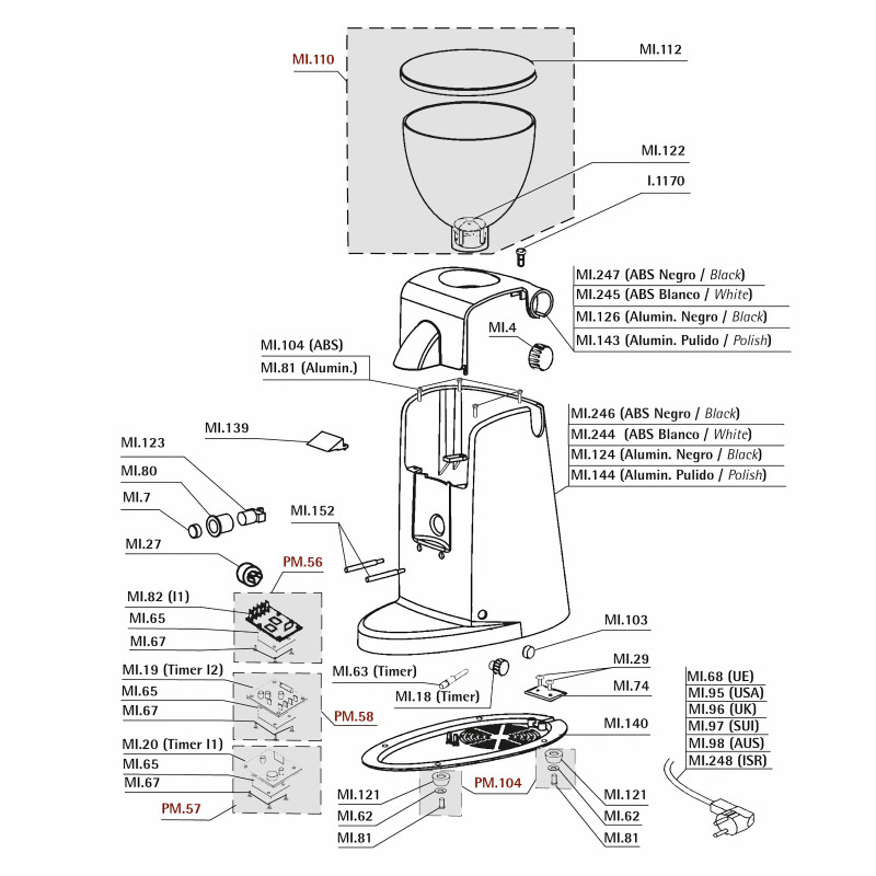 Hopper for Coffee Grinder „Ascaso“ MI.110